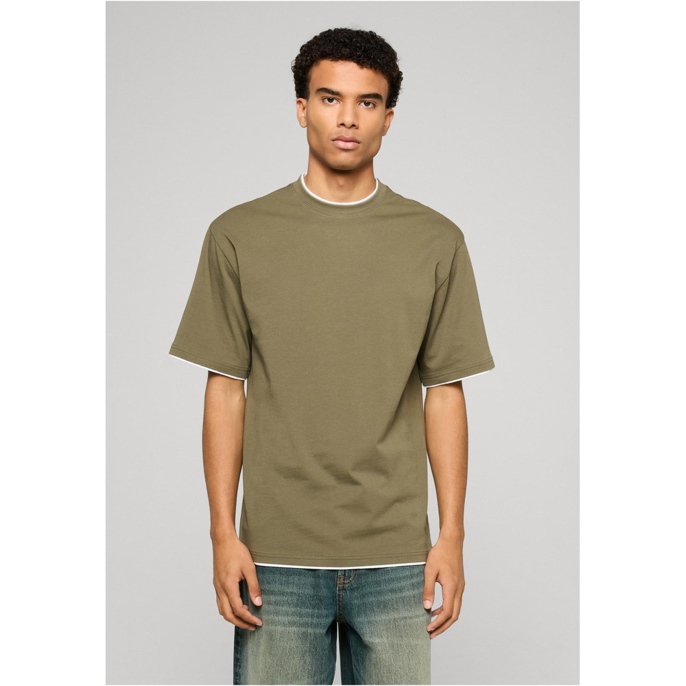Urban Classics - Contrast Tall Herren TShirt - Olivgrün/Weiß